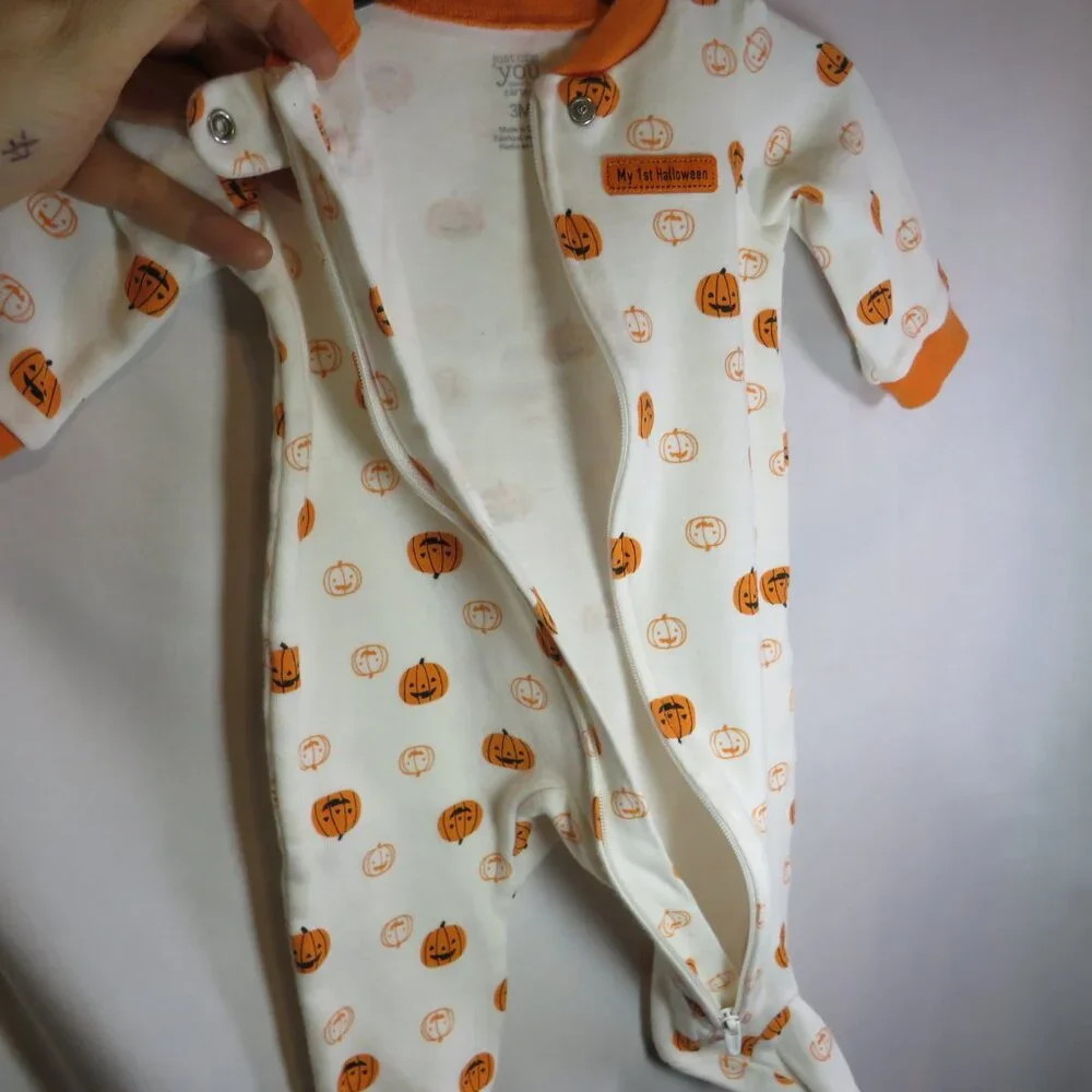 Baby Jack O' Lantern pumpkin bodysuit footed Halloween Fall